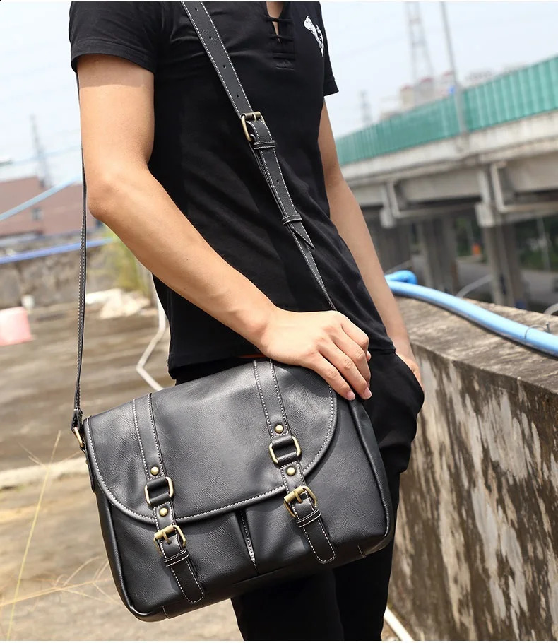 Korean mens shoulder bag retro cross body bag mens suspender bag mens messenger bag 250411
