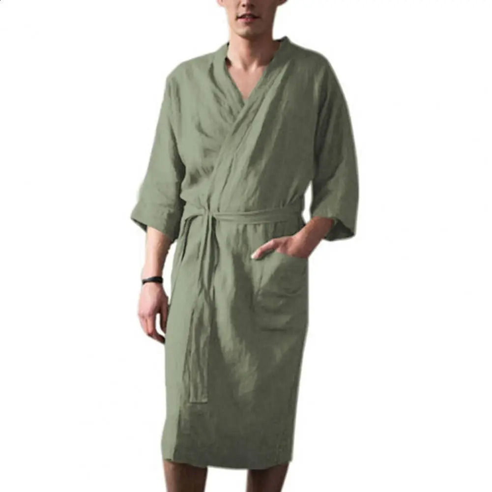 MenS Nightgown Cotton And Linen Robes Spring And Summer Autumn Japanese Kimono Nightgown Homewear Bath Steamed Clothes 250409