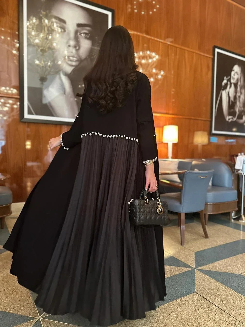 Long Kaftan Eid al Fitr Muslim Abaya Womens Beaded Open Collar Dress Morocco Vesti Doslagos Dubai Robe Jalabia 250411
