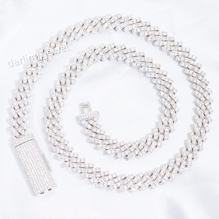 Wu Zhou Customized Hiphop Style Single Row Chain Sterling Silver VVS Top Quality Moissanite Cuban Chain Link for Rapper Jewelry