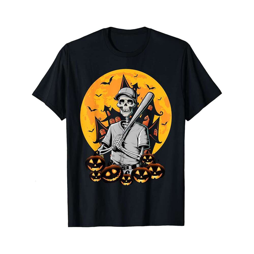 Designer T shirt Spooky Creepy Vintage Baseball Skeleton Halloween Boys 100% cotton, short sleeve, Wrinkle resistant, Casual, comfortable fit - 220g T