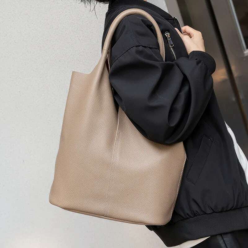 Designer Bag YANATARI Bucket Woman Tote Genuine Cow Leather Shoulder Ladies Handbags Big Shopper Bag Fashion Blue