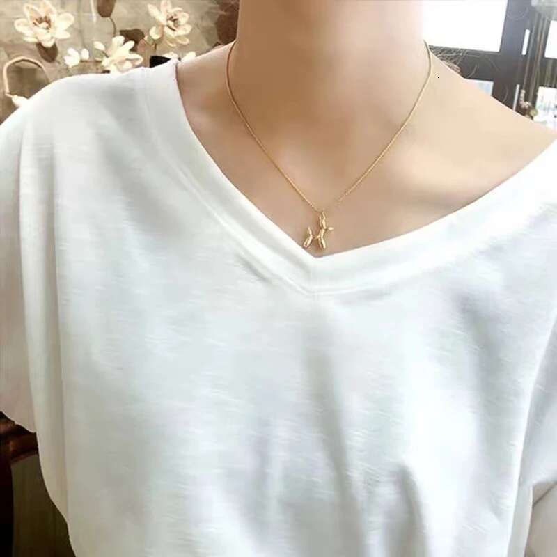 DIEYURO 316L Stainless Steel Cute Style Balloon Dog Golden Pendant Necklace Sweet Funny Clavicle Chain Unique Girl Birthday Gift