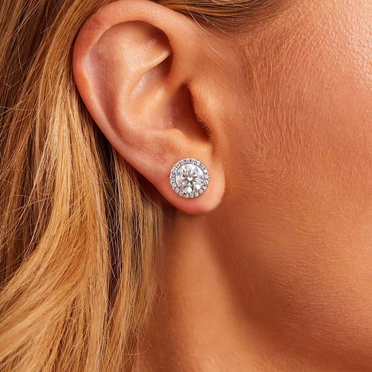 Luxury Diamond Moissanite Round Stud Earrings S925 Silver Twist Bead Design Stud Earrings for Women Men Fine Jewelry
