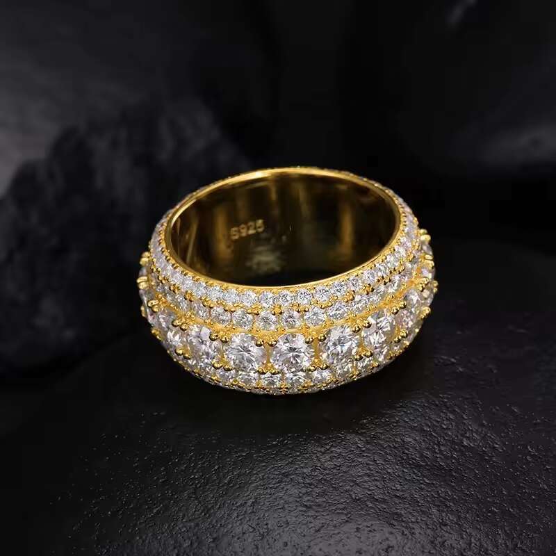 Hip Hop Iced Out 925 Silver Pass Diamond Tester 5 Rows VVS Moissanite GRA Rapper Dazzling Sparkly Eternity Band Ring for Men