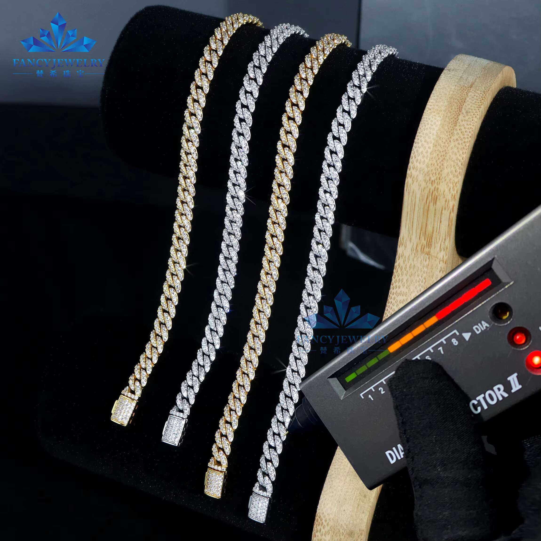 Wholesale Price Elegant Hot Selling 6MM Necklace 925 Sterling Silver Iced VVS Moissanite Gold Plated Hip Hop Cuban Link Chain