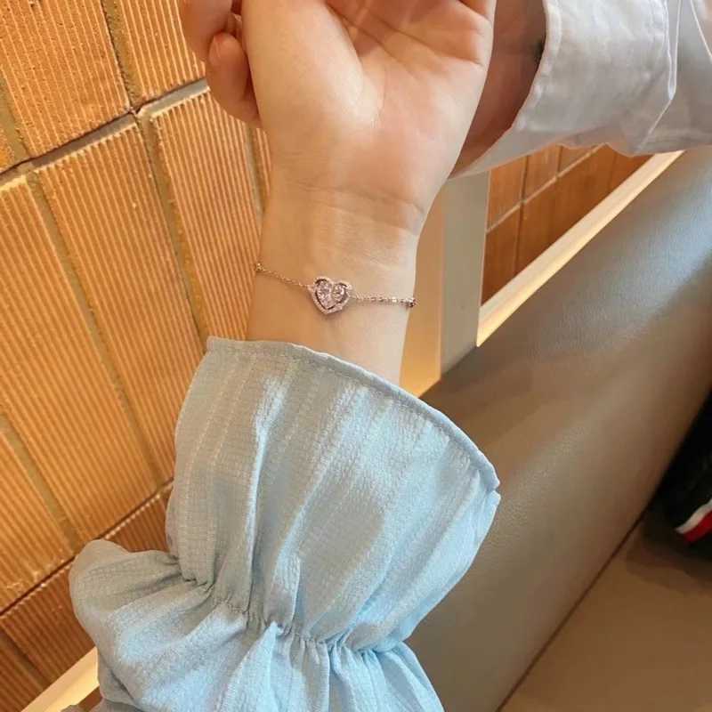 Women Fashion Delicate Pink Crystal Heart Bracelet Y2K Girls Fairy Rhinestone Elegant Adjustable Bracelet Party Jewelry GiftsC250411