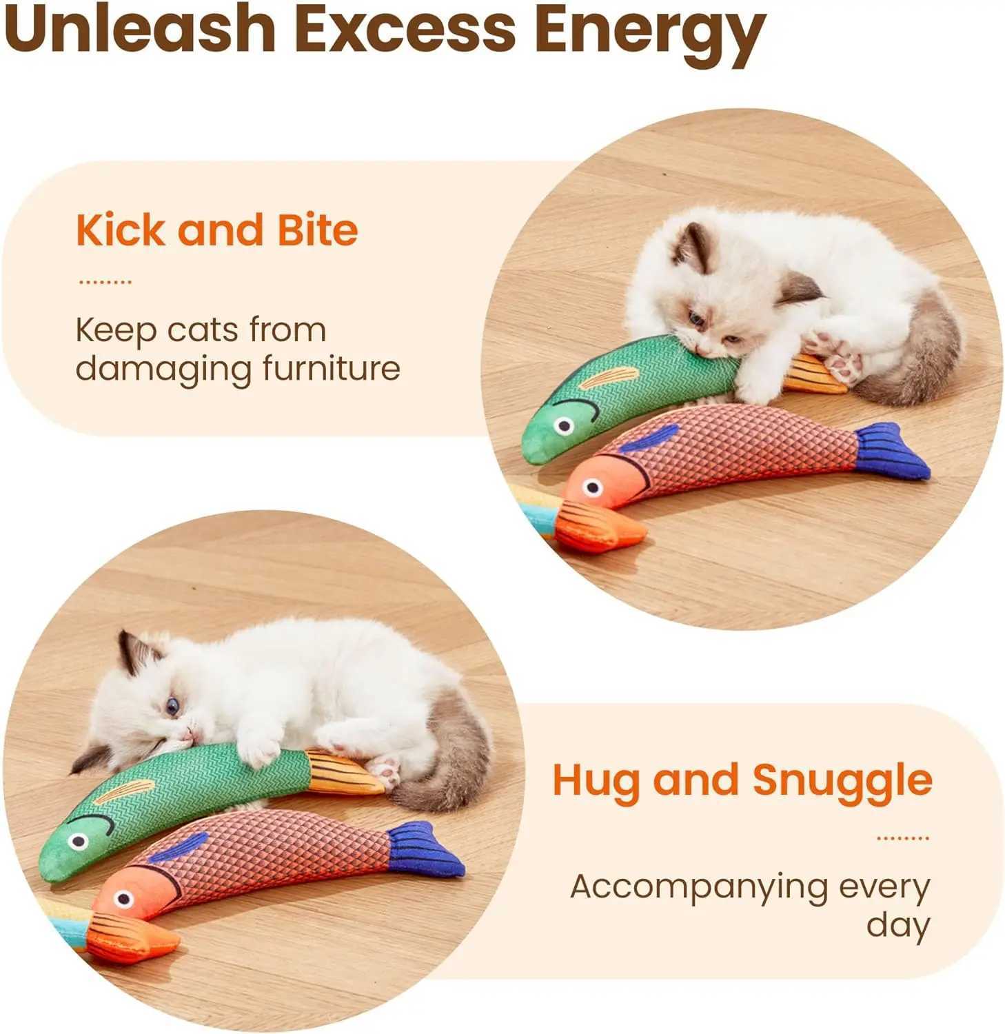 Cat toy fish tooth grinding cat paw toy soft and durable interactive cat toy with sound cat chewing and biting plush toy cat supplies Y250412