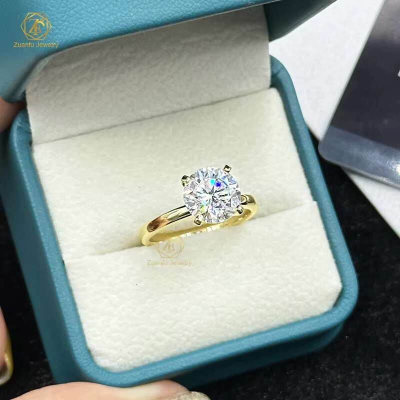 Engagement Ring 4 Claw Simple and Sophisticated 3.5ct Round Moissanite Diamond 14K Yellow Gold Solitaire
