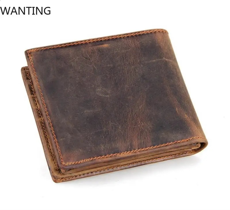 Retro Short Wallet for Coins Cash Po Purse in Pants Pocket Wallet Mens Genuine Leather Mens Short Wallet 250411