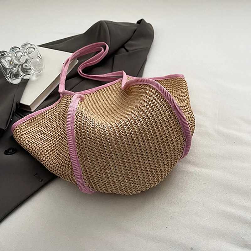 Womens Fi Versatile large capacity woven shoulder bag designer Str womens summer beach bag womens casual handbagXJ250412