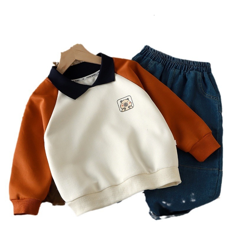Ddmyshoesvip New Boys Lapel Children S Trendy Casual Contrasting Color Pullover Hoodie Girls Inner Outfit