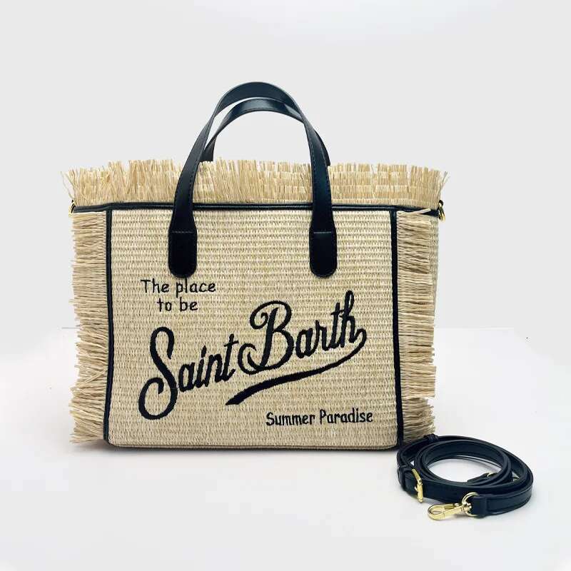 SAINT BARTH hot New Women's Large Capacity Leisure Travel Straw Mat Handmade Tassel Handbag Tote Mommy Bag