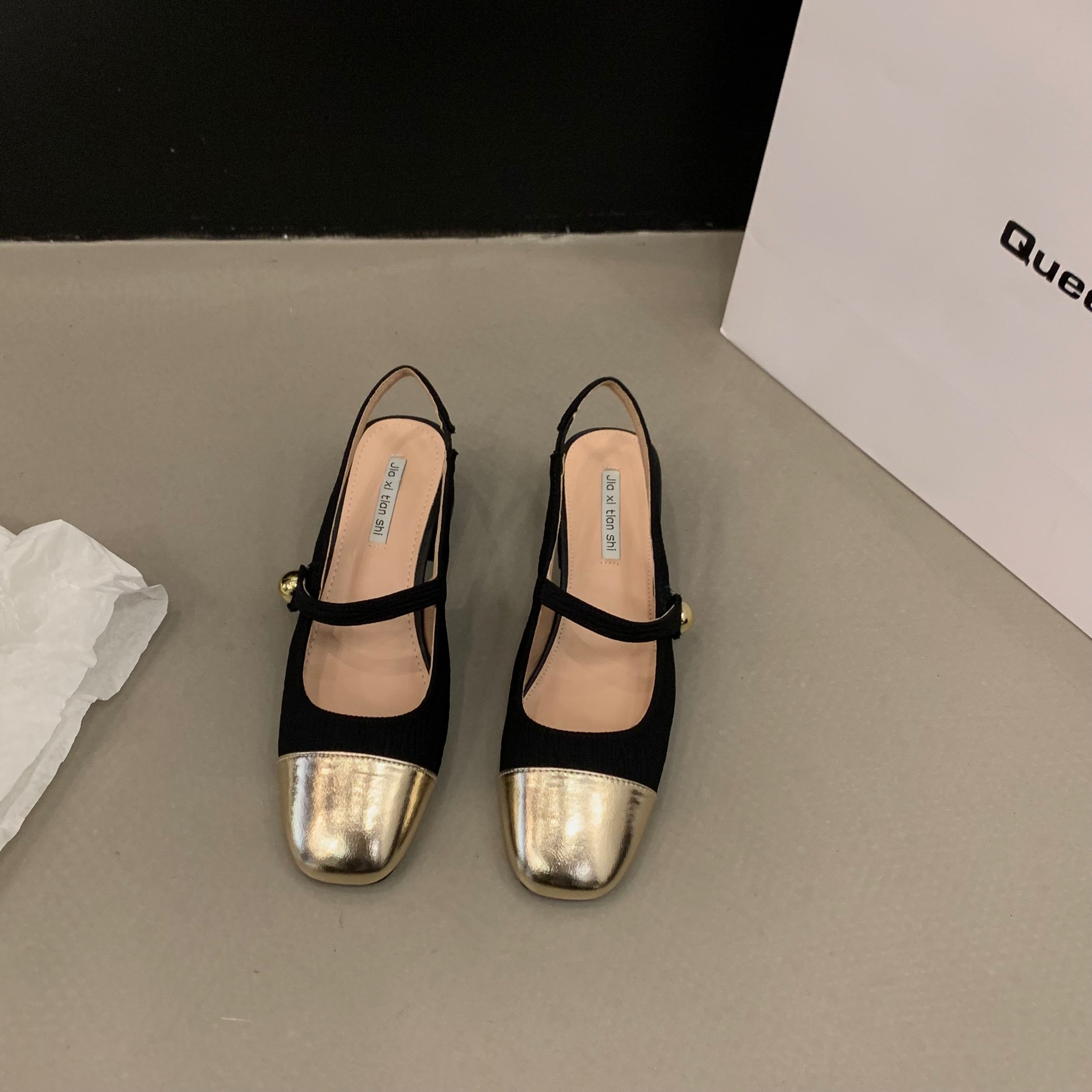 free Shipping Baotou sandals Designer Rear empty high heels Golden square head Thick heeled sandals Wearing casual single shoes outside 2025