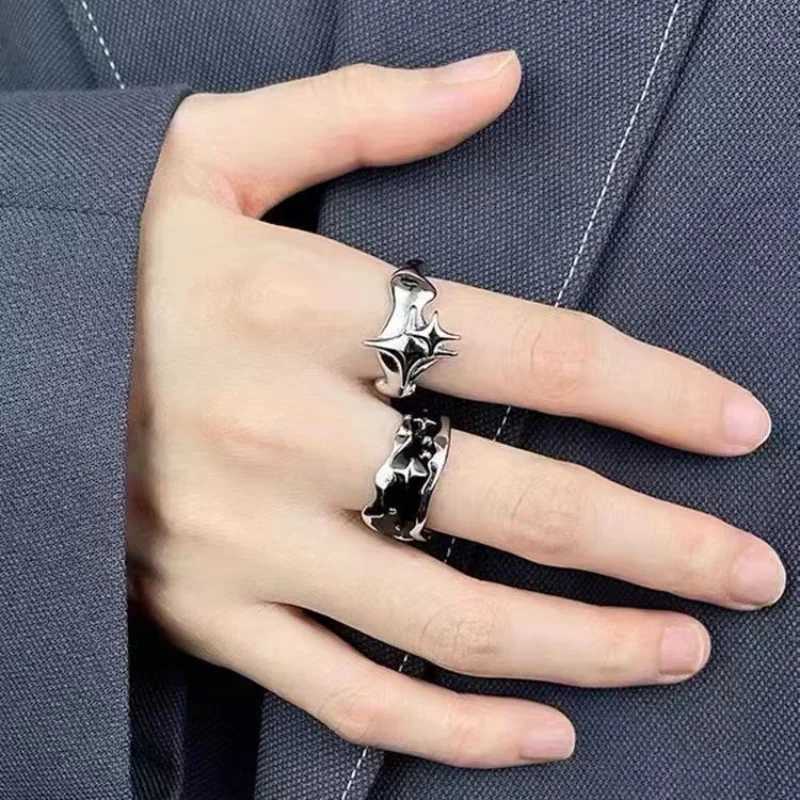 Silver Irregular Star Ring Vintage Gothic Ring Mens Fashion Cross Star Open Adjustable Ring Y2k Jewelry GiftXJ250412