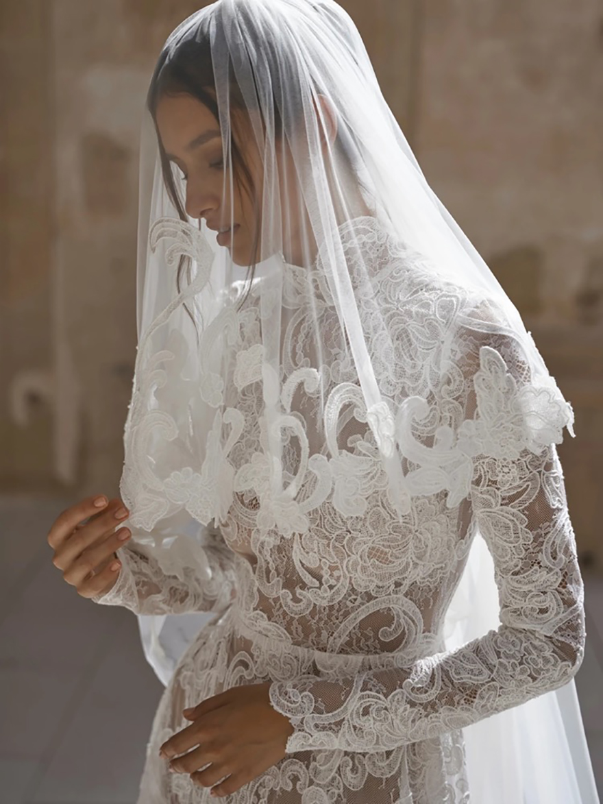 Vintage High Neck A-Line Wedding Dress Elegant Lace Appliques Dresses Side Slit Floor-length Bride Dresses Customized Vestidos De Novia