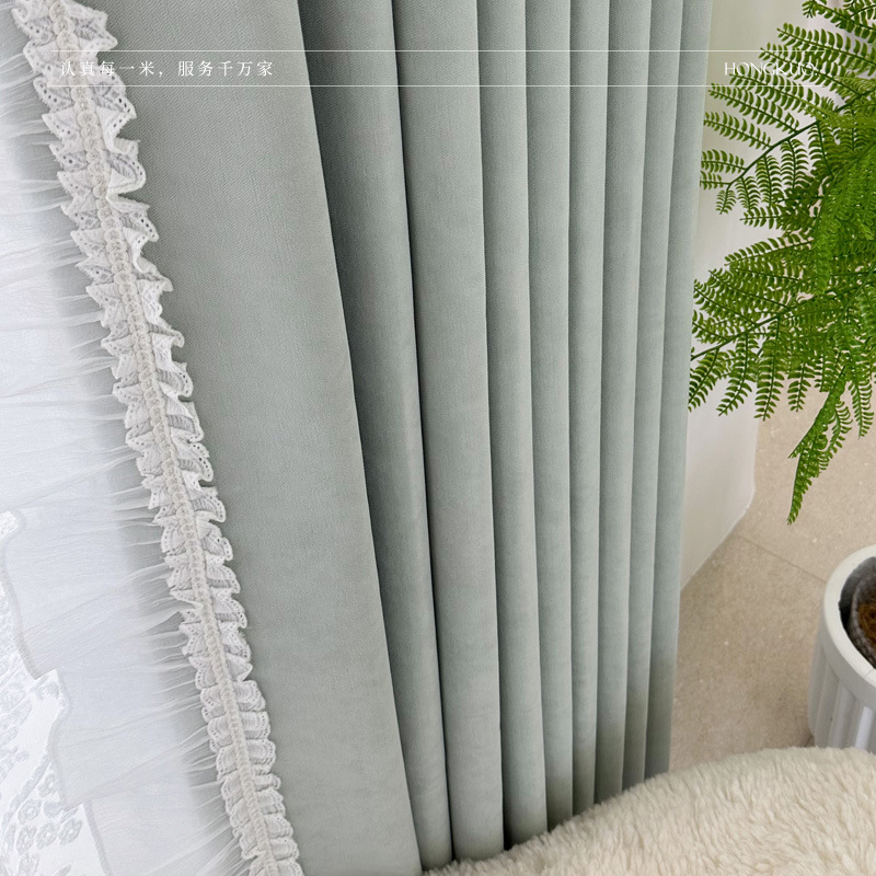 T0397 small fishbone blackout master jacquard dark pattern full blackout chenille curtain fresh color princess shape double door width