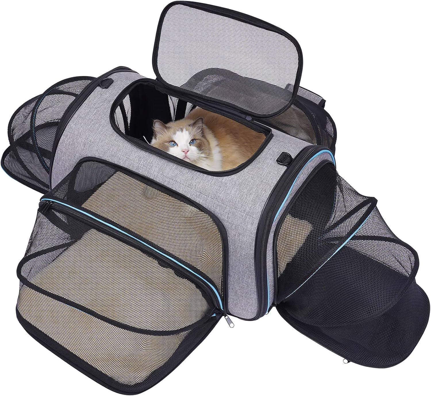 Siivton 4-way expandable pet harness, airline approved foldable cat soft edge harness with detachable wool pad, suitable for cats, puppies, and small 