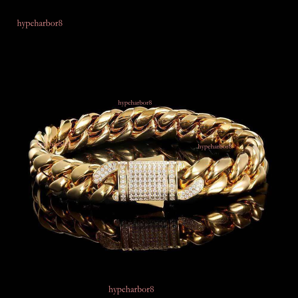 jewelry gold designer hip hop stainless steel men's bracelet moissanite spring clasp discoloration no allergies