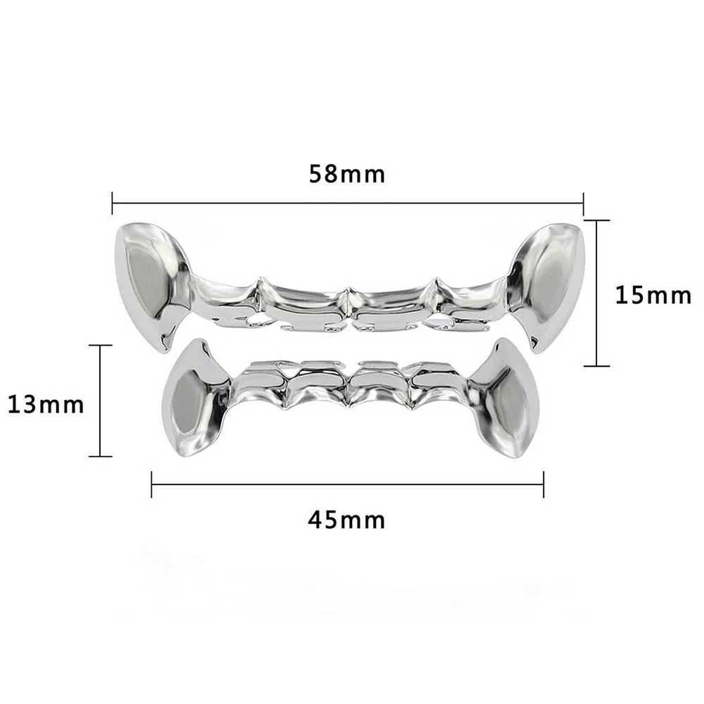 Jinao New 2024 Hip Hop Vampire Fan Tooth Set Grilz Mens Up and Down Barbecue Punk Rap Singer Halloween FLame Cosplay W250412