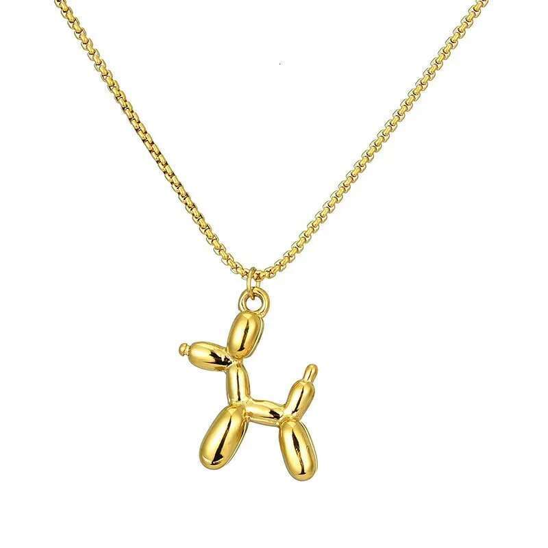 DIEYURO 316L Stainless Steel Cute Style Balloon Dog Golden Pendant Necklace Sweet Funny Clavicle Chain Unique Girl Birthday Gift