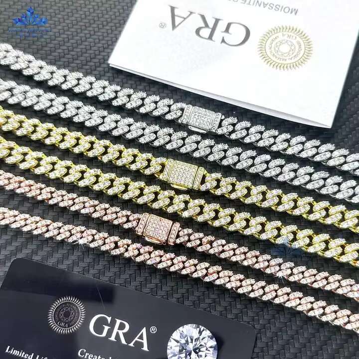 Sterling Silver 925 6mm 8mm Cuban Moissanite Jewelry Miami Cuban Link Chain Gold Rhodium Plated Hip-hop Style