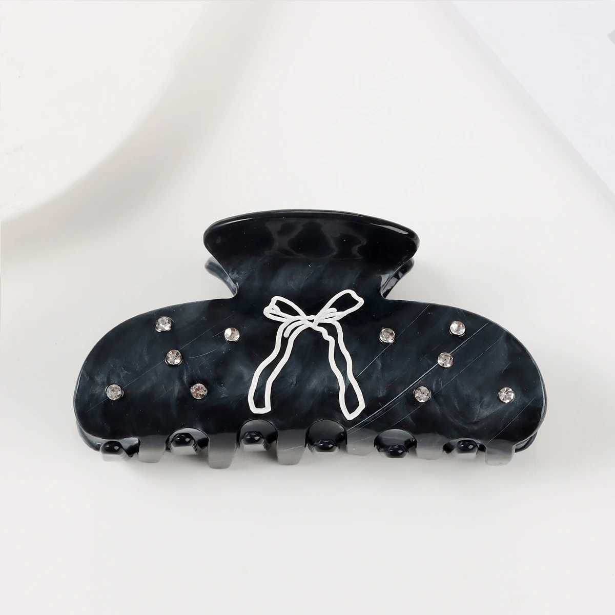 1 piece of French princess style pink and black bow with diamond studs shark clip sweet Updo hair accessories Y2504012