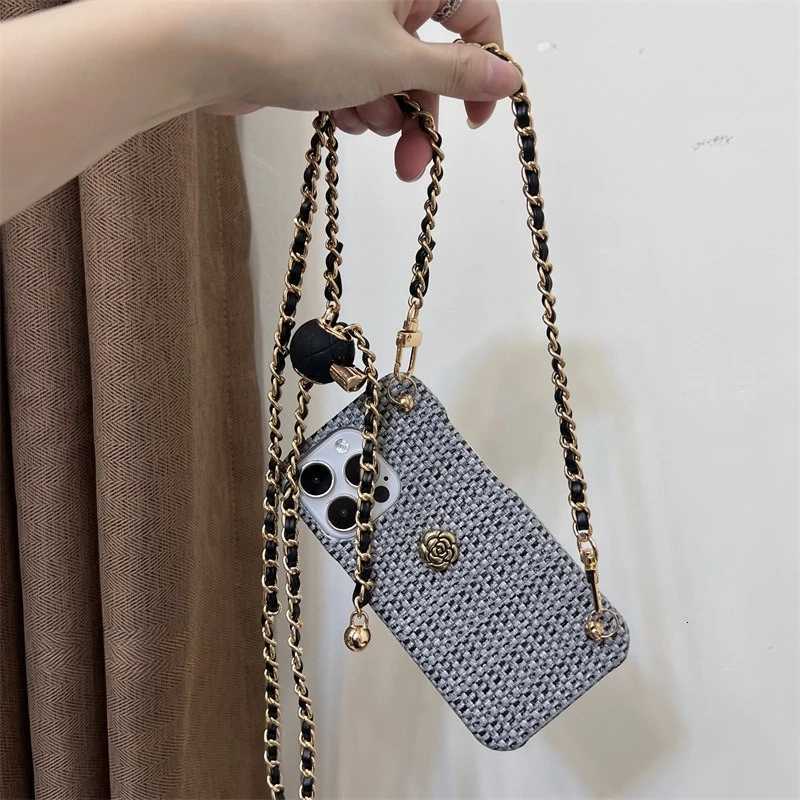 Luxury lia Golden Ball diagonal Cross rope phone case for iPhone 13 16 Woven phone case Dust-proof for 12 14 15Prax Y251112