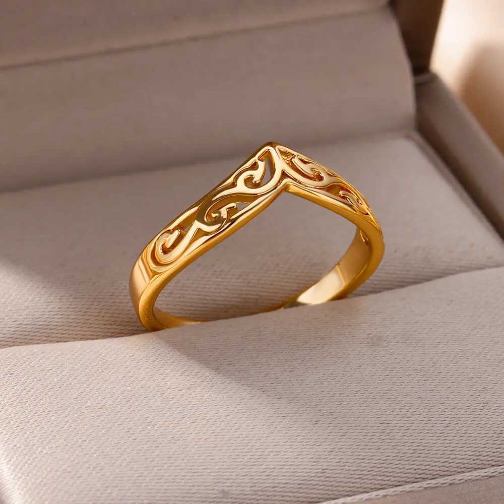 Stainless steel ring mens gold plant totem ring mens wedding party finger jewelry gift 2024 trendXJ250412