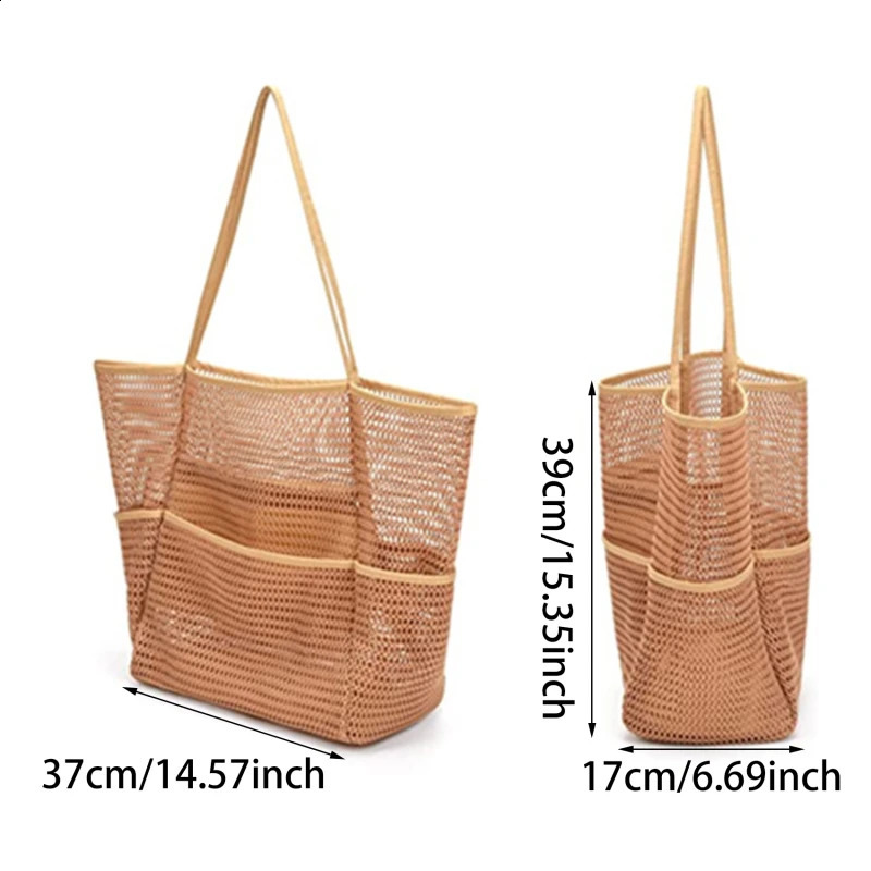 Multi Pockets Summer Beach Bag For Towels Mesh Durable Travel Handbag Toys Organizer Waterproof Underwear Swimming Storage Bag 250407