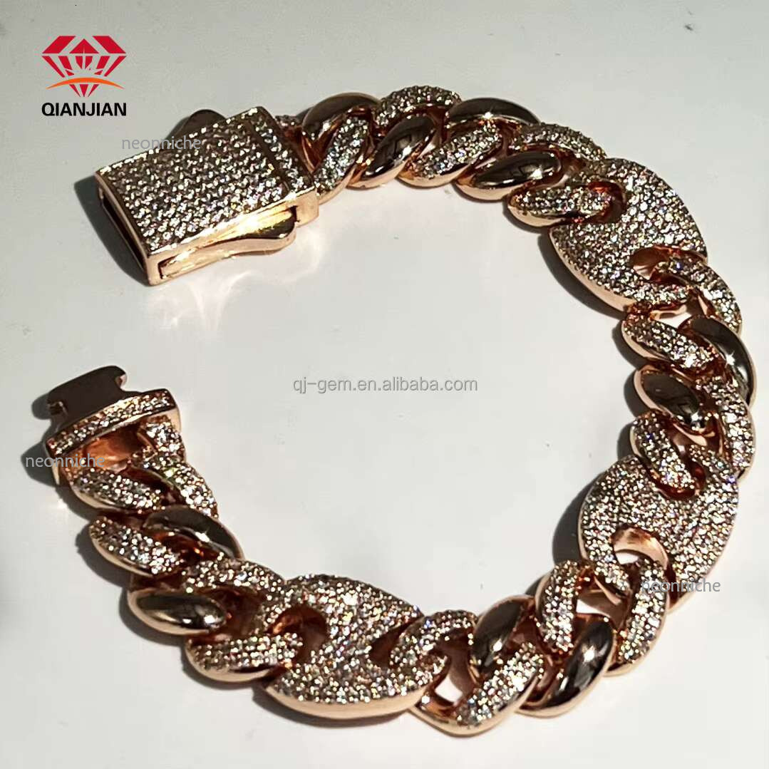 Hiphop 12-14mm Pig Nose Cuban Chain Jewelry Fashion VVS Iced Out Moissanite Dia Gold Bracelet for Men's