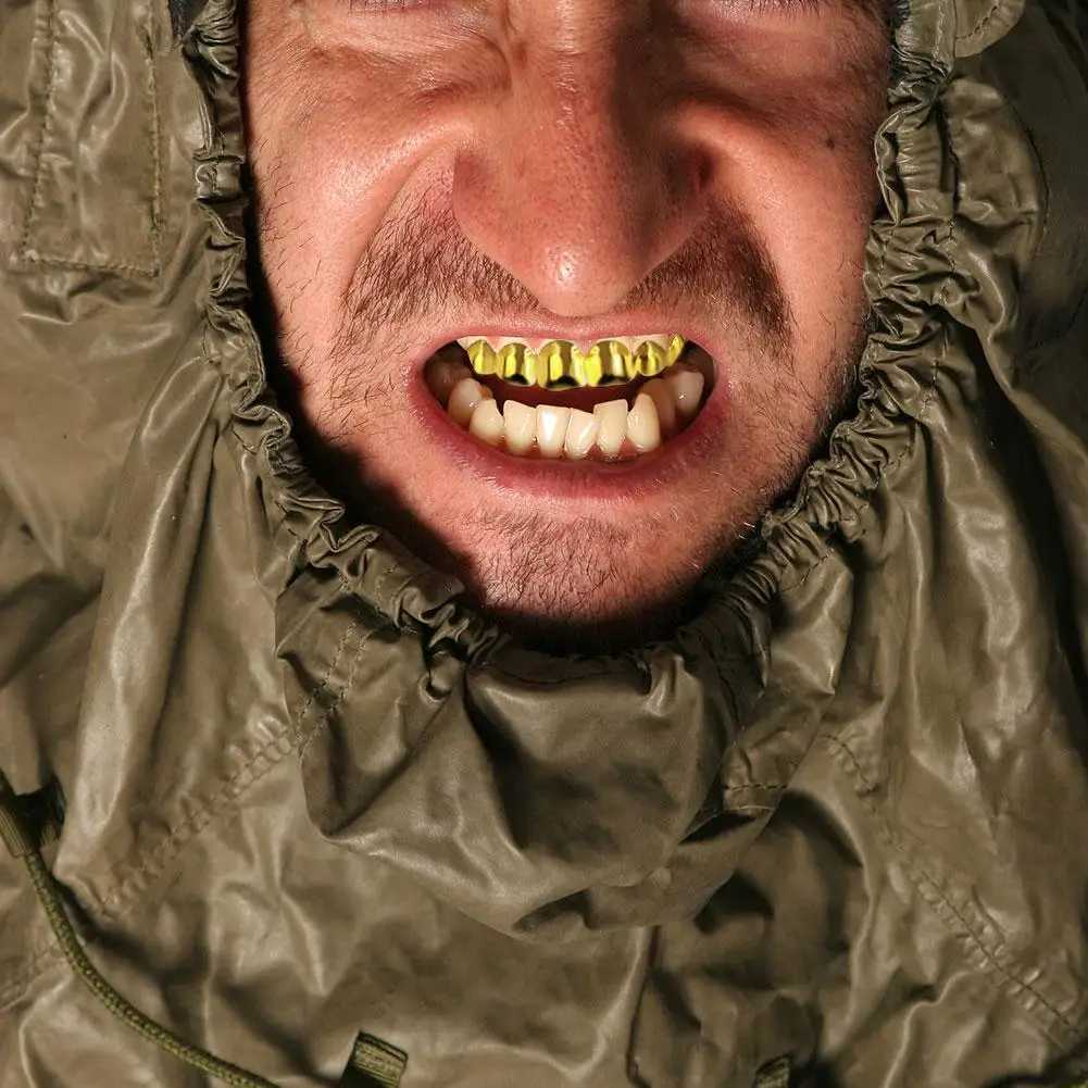 Gold plated silver plated HIP HOP teeth Grillz top and bottom grill set with genuine silicone shiny teeth set W250412