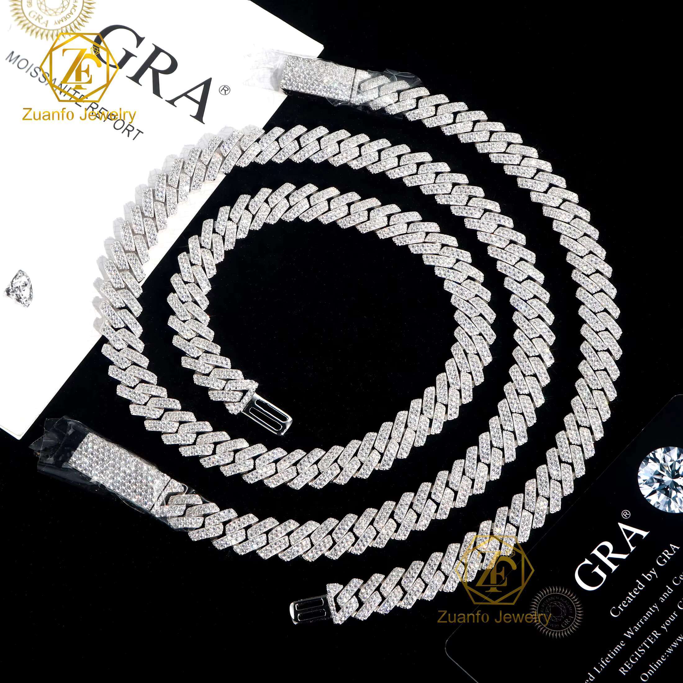 2025 Unisex Hip Hop Cuban Chain Necklace Real Pure 925 Silver Rhodium 8mm 10mm 12mm Moissanite Diamond Rose Gold Cuban Link
