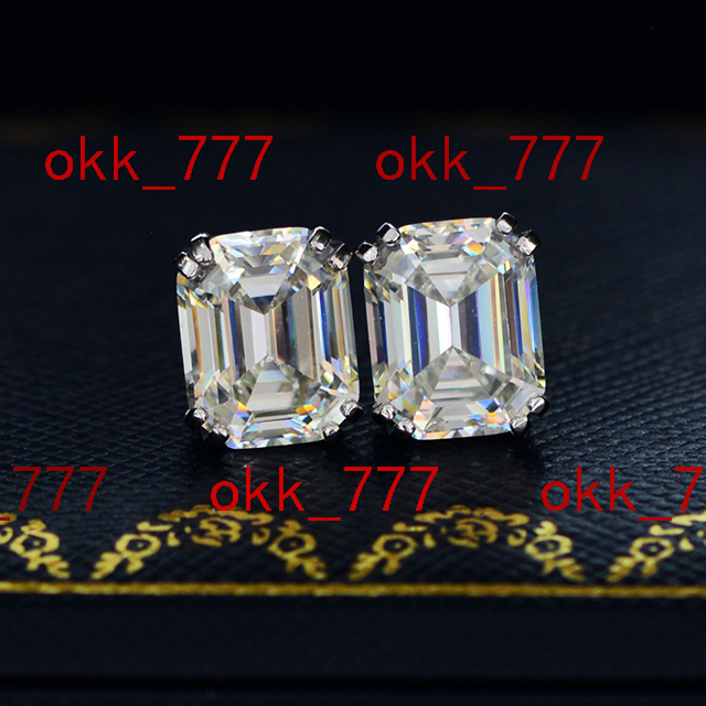 925 Sterling Silver Jewelry Moissanite Diamond Cubic Zirconia 8x10mm White Color Emerald Cut Moissanite Earrings