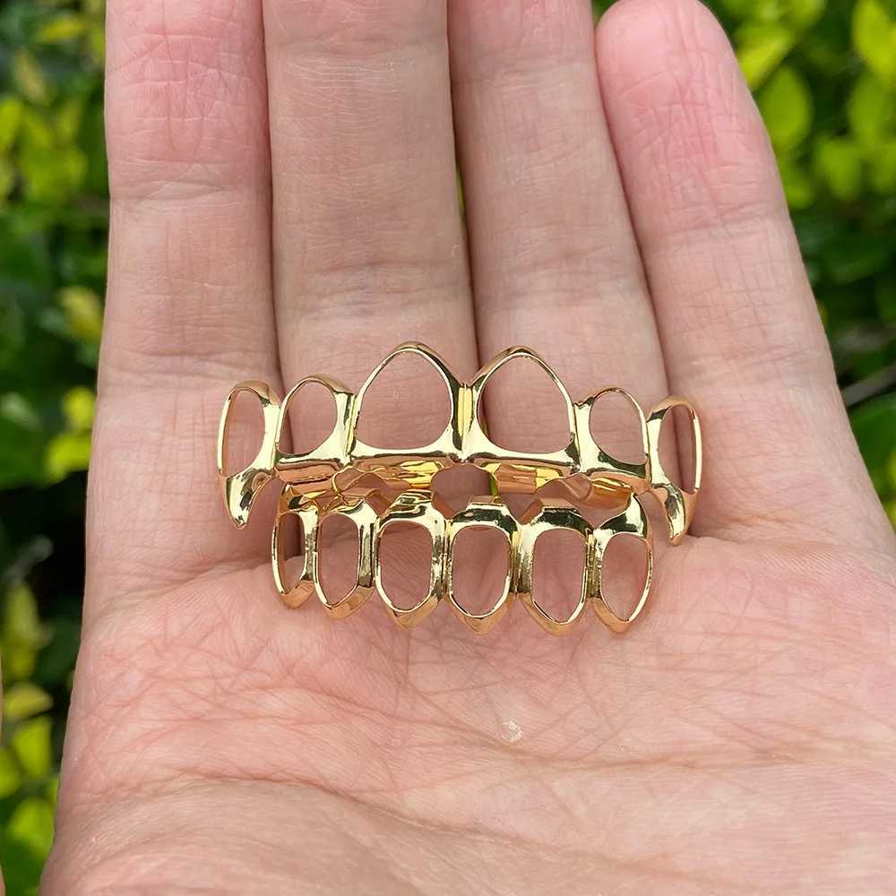 Rachelz Fashion 6/6 Full Hollow Teeth Grill 14K Gold Plated Hat Decorative Bracket Fangs Mens and Womens Jewelry Teeth Grill W250412