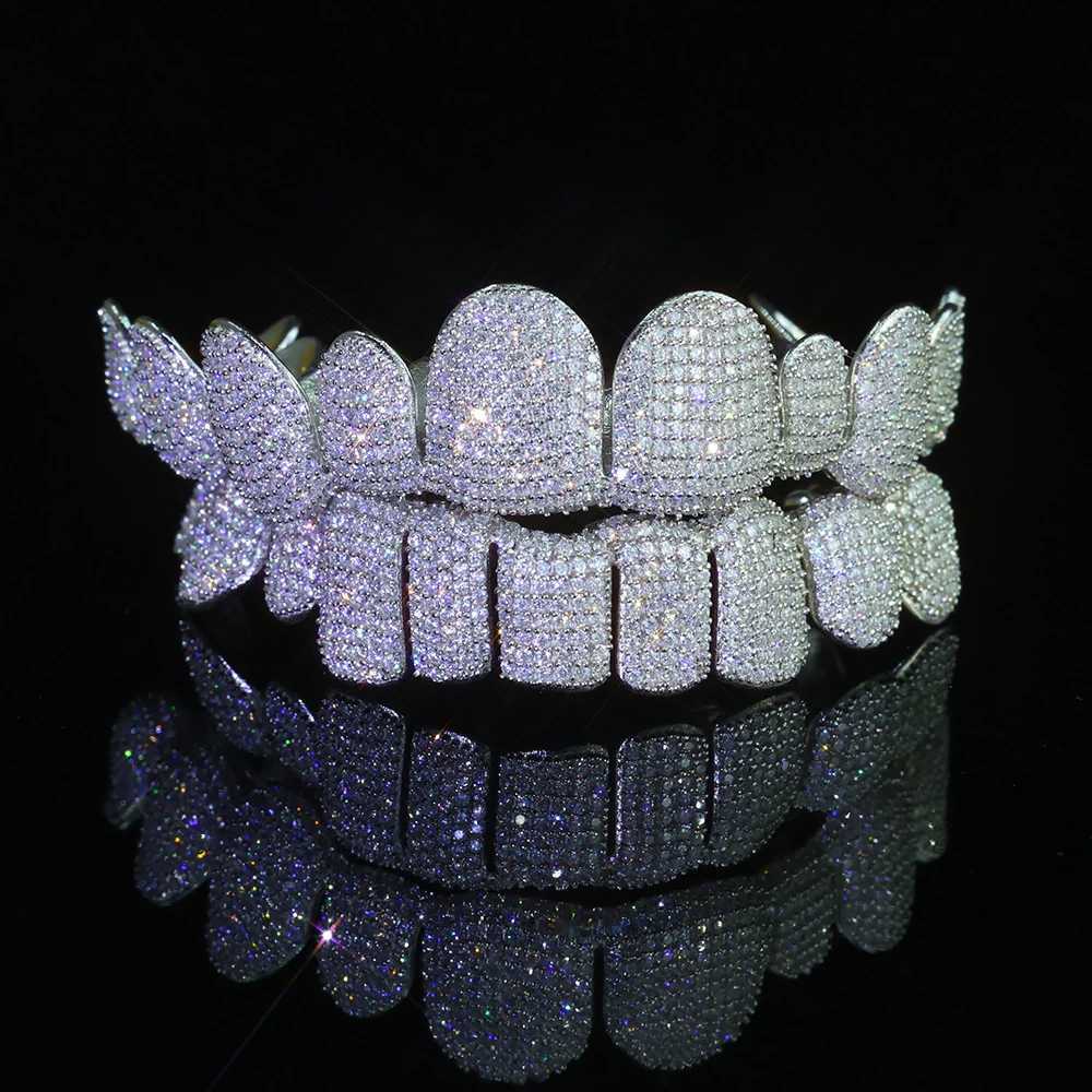 Hip Hop custom 8 pairs of 8 teeth deep Perm cutting VVS Moissanite Grillz ice out 925 sterling silver white gold Grillz W250412