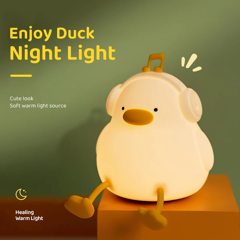 LED Night Light Cute Duck Cartoon Animal Silicone Light Childrens Touch Sensor Timer USB Charging Birthday Gift 250411