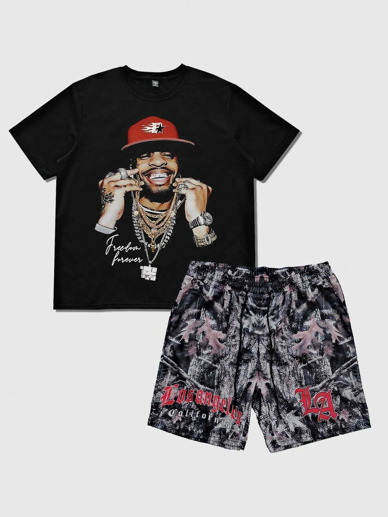 2 pieces of summer mens hip-hop 3D graphic printed round neck short sleeved casual top and shorts set Y2K streetwear fitness joggingXJ250412