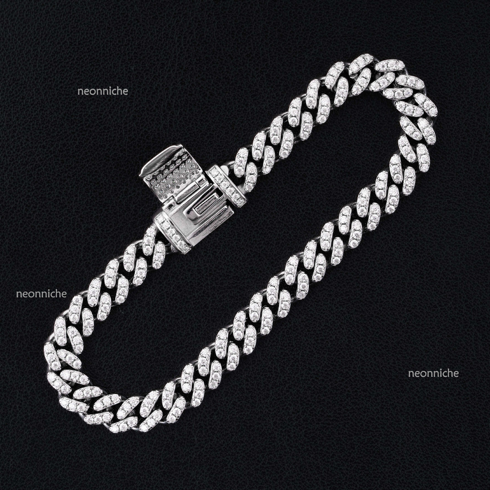 Sterg Sier VVS Dia Cuban Bracelet for Men Women 6mm 8mm 10mm 12mm White Gold GRA Moissanite Necklace