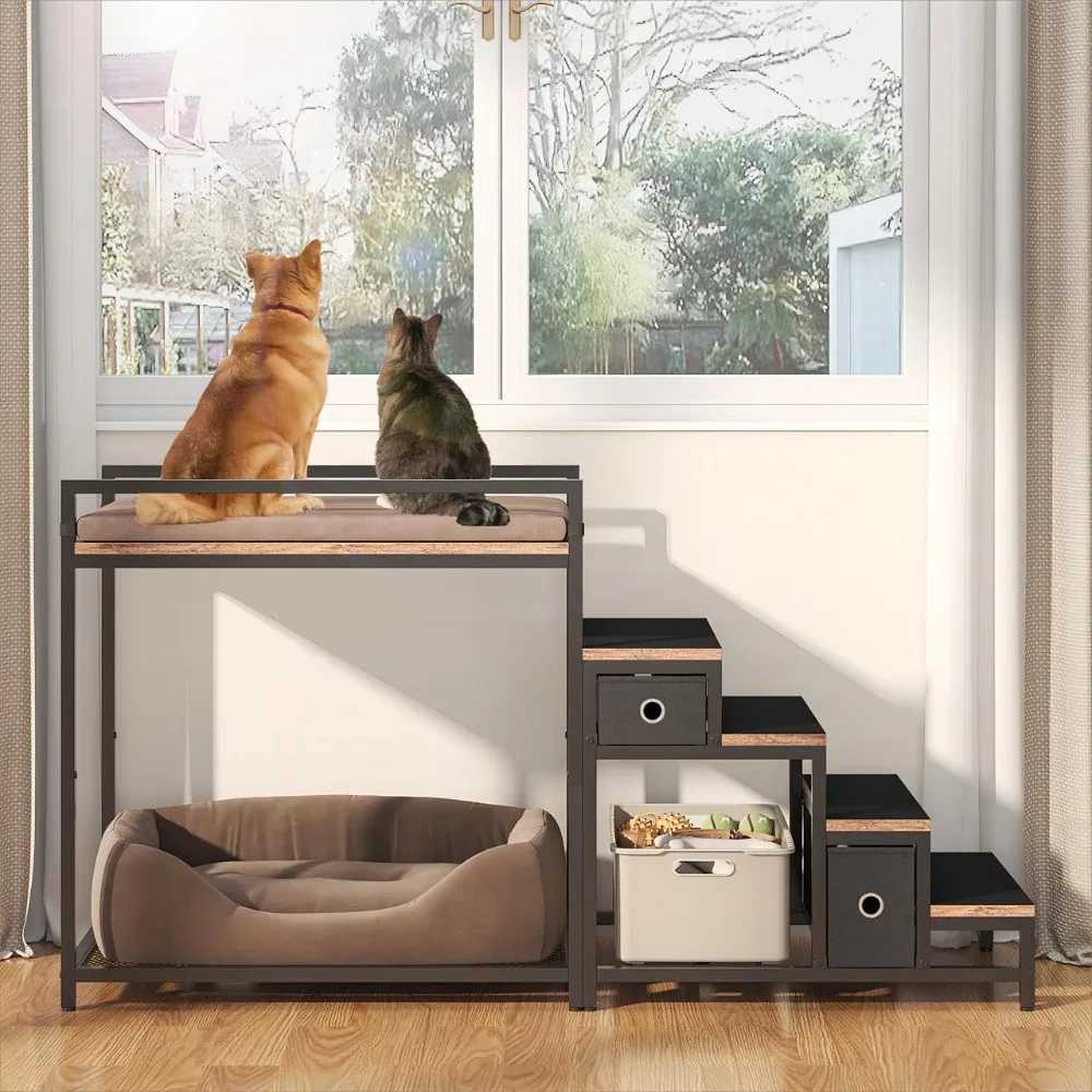 Pet rabbit bed with stairs and storage room dog/cat window perch bedside lounge multi-level platform with elevator dog bed X250412