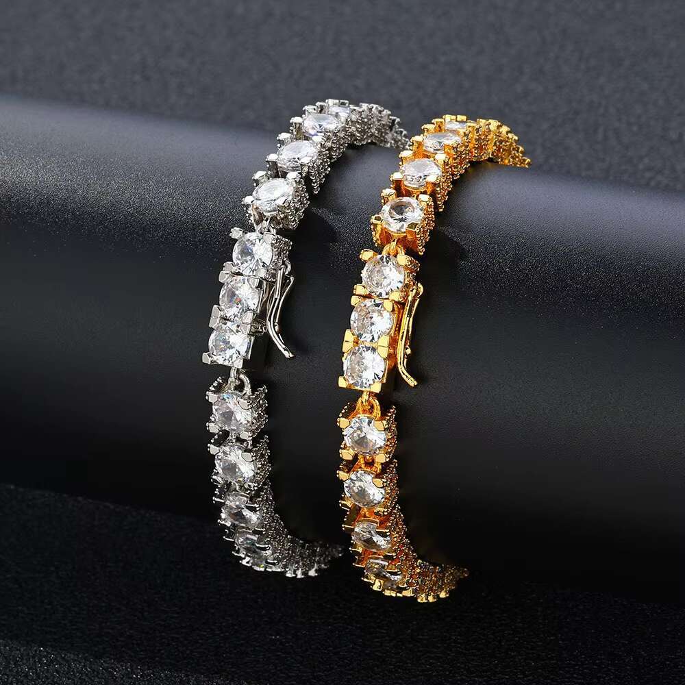Wholesale Fashion 925 Sterling Silver Gold Plated Moissanite Tennis Chain 6mm Wide 7 8 9 Inches Bracelet Jewelry for Men Women