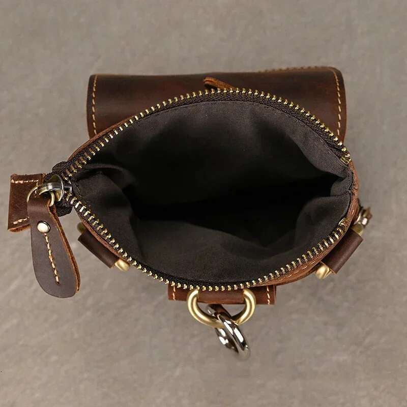 Retro Men's Hip Bum Bags Clip Buckle Waist Packs Zip Small Mini Fanny Pack Genuine Leather Cowhide Man Belt Pouch