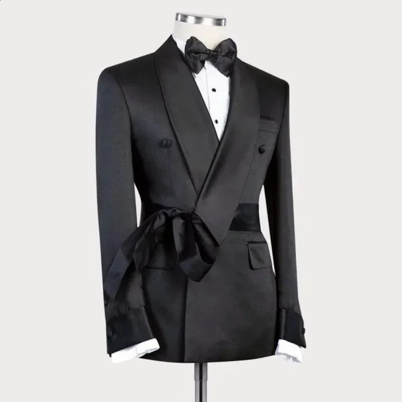 Mens wedding double corset jacket shawl lapel ultra-thin fit with belt 1 fashionable jacket 250411