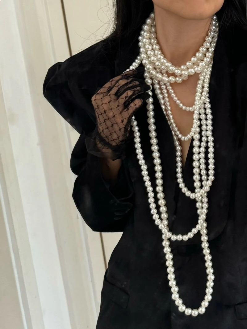 Imitation Pearl Multi-layered Womens Necklace Exaggerated Fashion High Street Club Party Banquet Necklace For Women Jewelry 250407