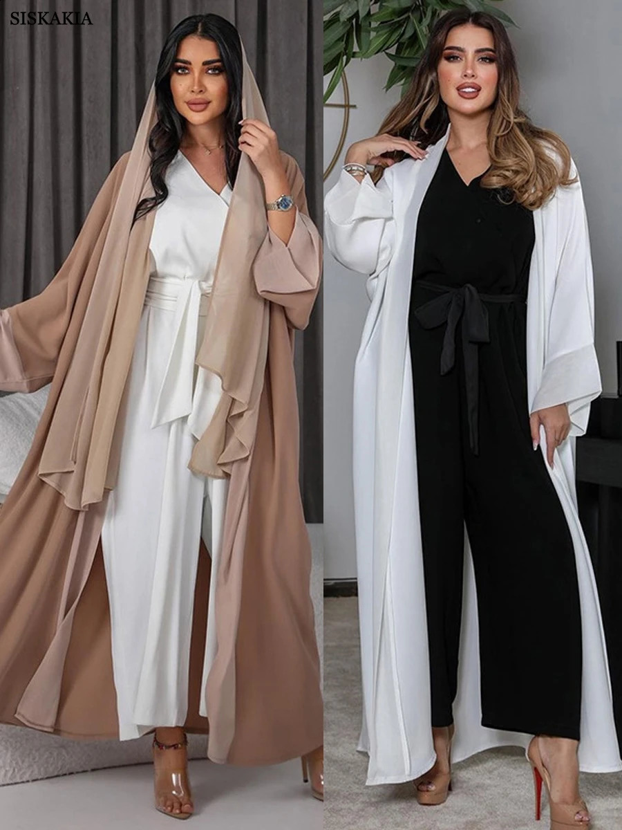 Front Open Abaya for Women Introduction Fashion Solid Patch Work Arab Dubai Moroccan Kimono Eid al Fitr Islamic Outsider Robe 250411