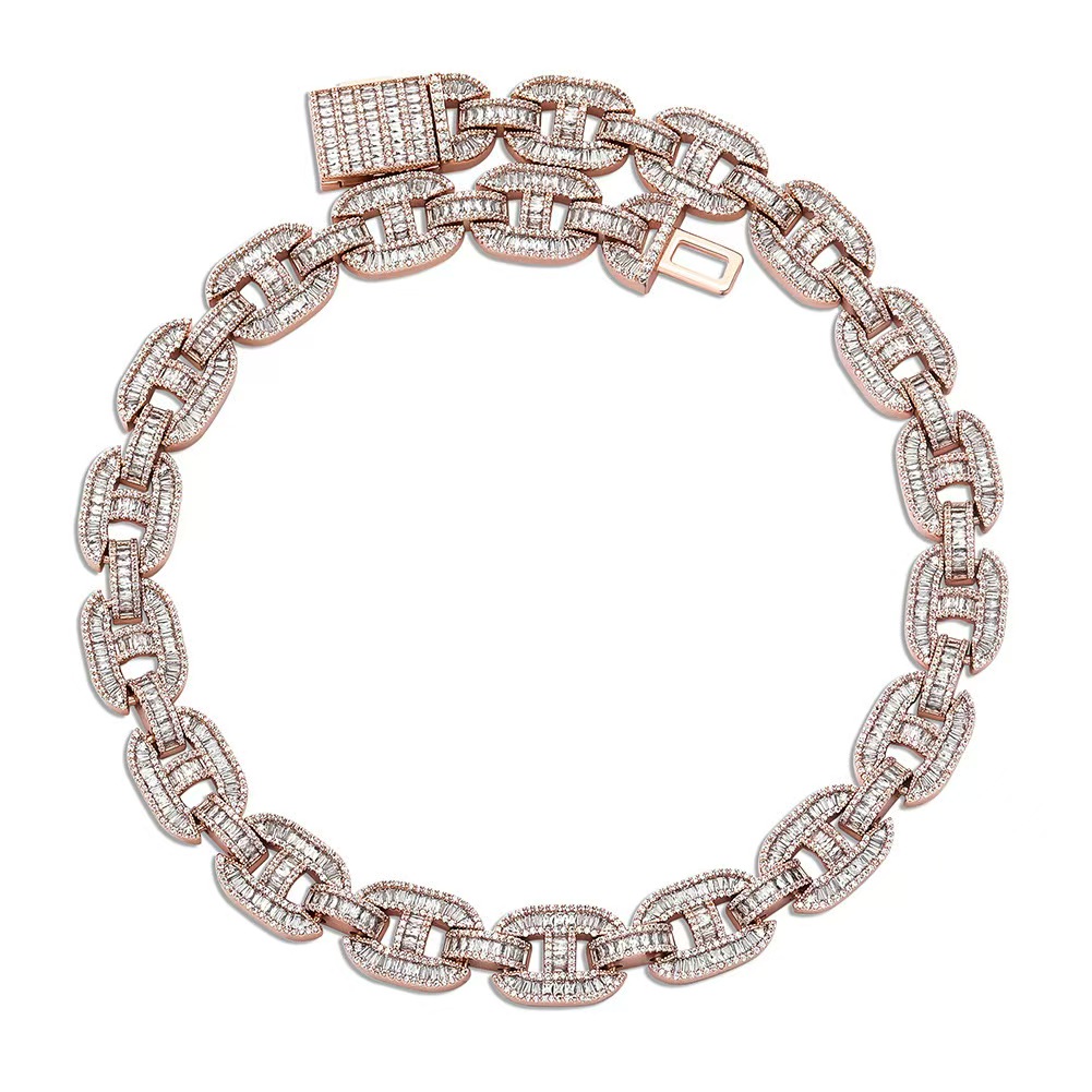 Moissanite dia Bracelet Rose Gold Link Mossinate Dia Cuban Chain Necklace Jewelry