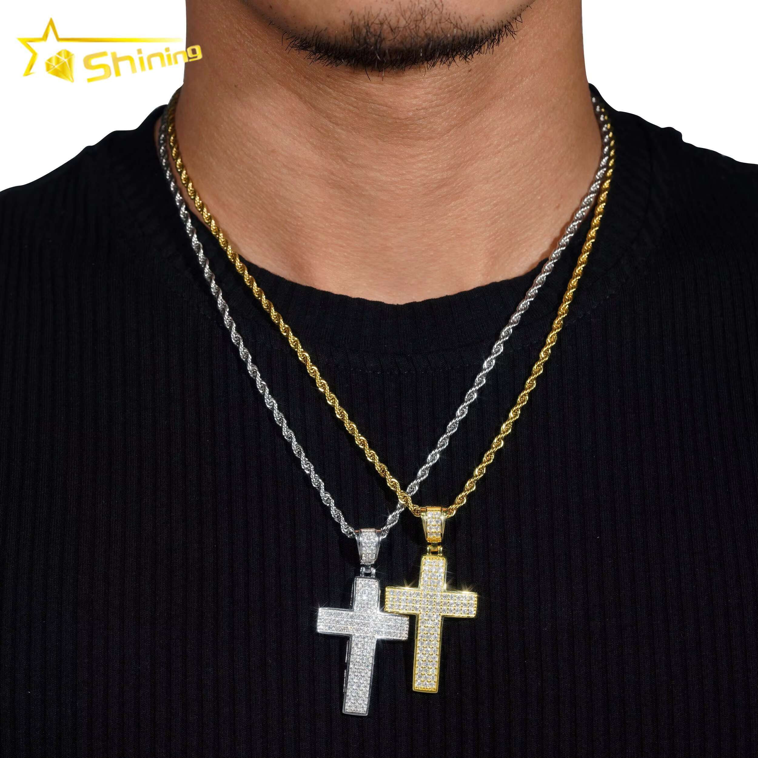 Hip Hop Jewelry 925 Sterling Silver Pass Diamond Tester Iced Out Cross Moissanite Pendants