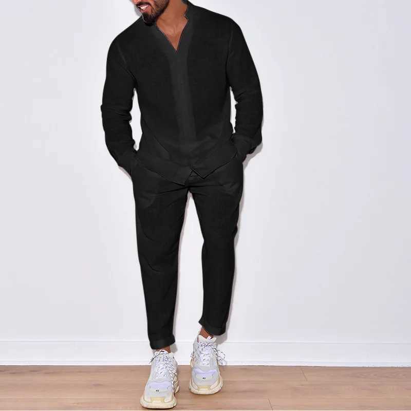European and American mens new casual suit mens 100% pure cotton monochrome autumn fashion loose long sleeved shirtXJ250412