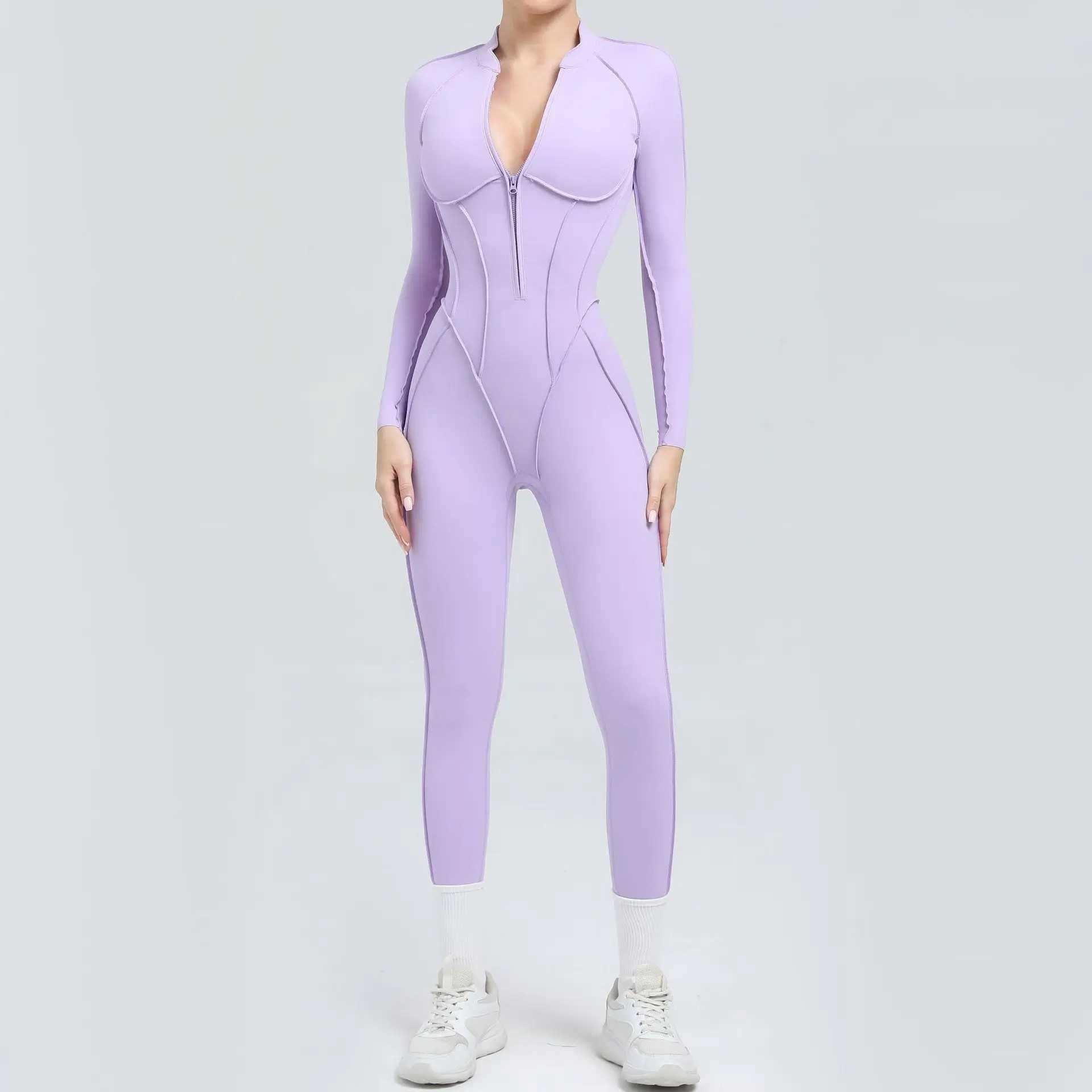 Seamless Yoga Jumpsuits Sports Fitness Peach Hip Half-open Zipper Tight Backless One-piece Workout Gym Tracksuits for Women J251112