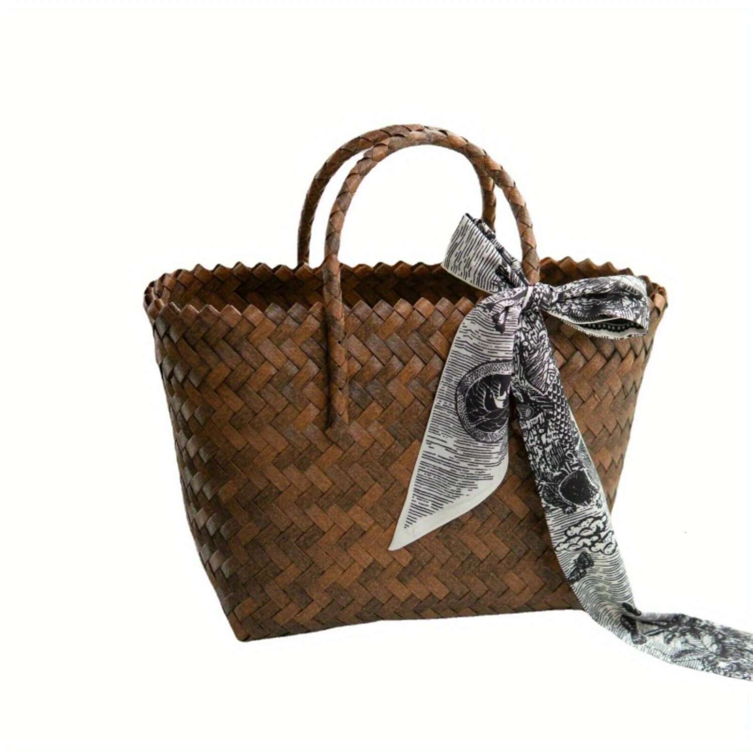 Imitation Rattan Woven Tote Small Vegetable Basket Bag, Women Travel Vacation Beach Bag